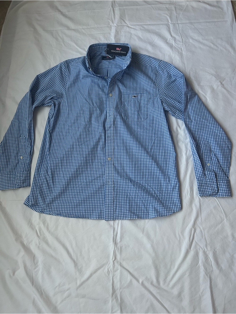 Vineyard Vines Light Blue and White Gingham Button-Down Shirt - Men